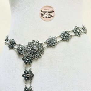 Silver floral waist chain belt